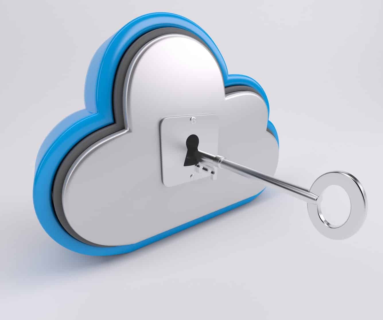 a cloud with a lock and key representing private hosted cloud