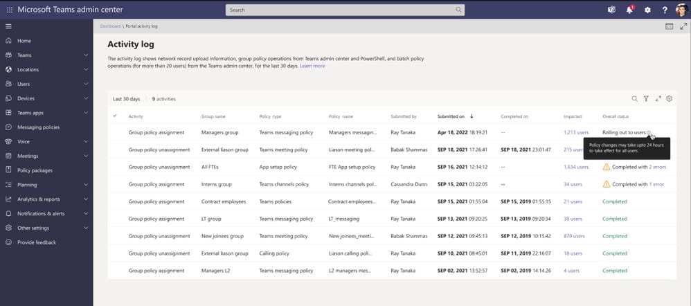 Policy operations details in enhanced activity log