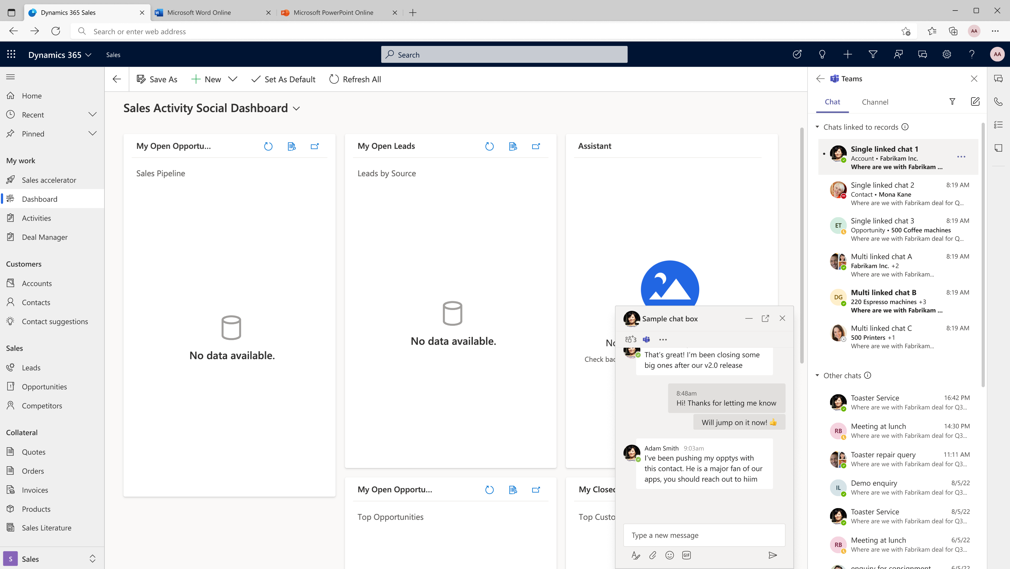 Microsoft Teams chat embedded within Dynamics 365