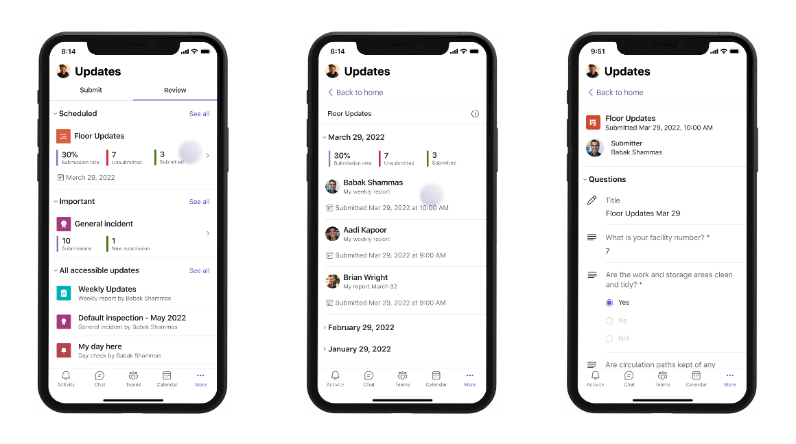 Updates app in Microsoft Teams