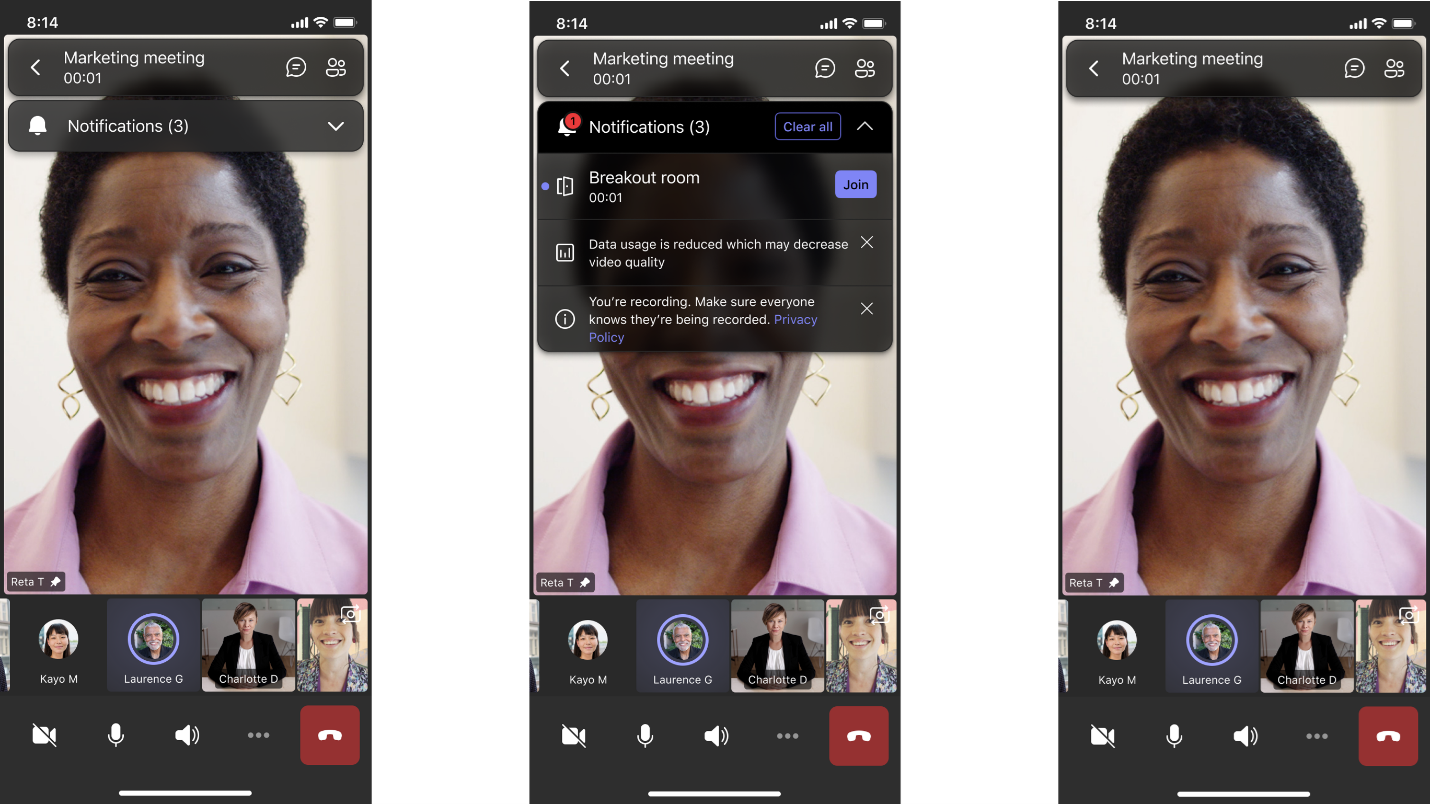 Usability improvements to notifications in meetings for Android