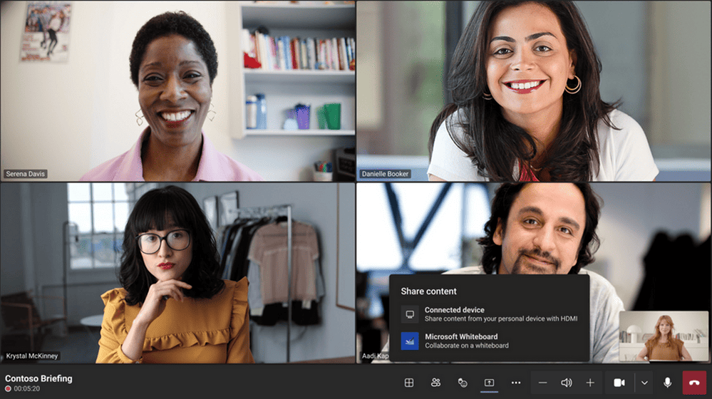 Redesigned share menu and Microsoft Whiteboard support for resource accounts