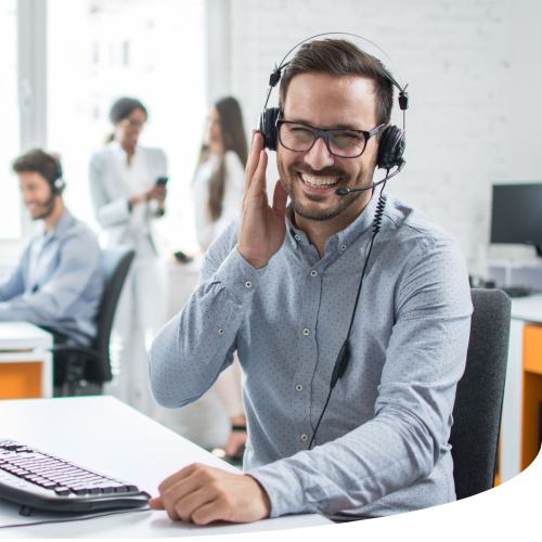 Man using handset to speak