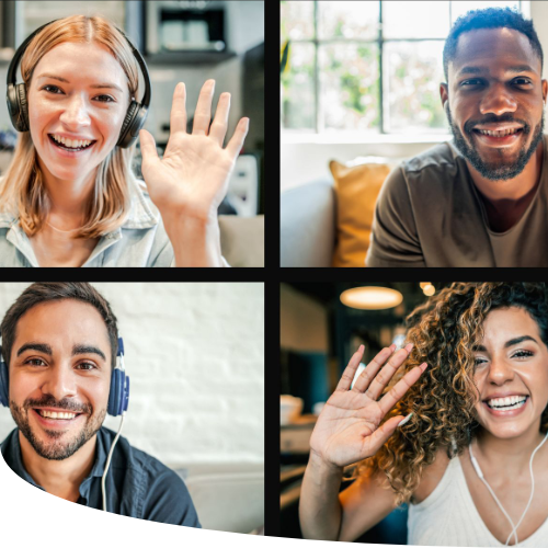 4 people waving on video call - Video Business Continuity