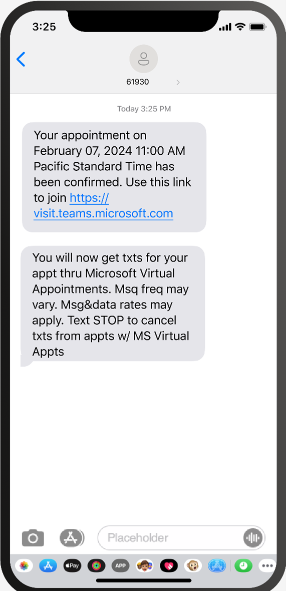 Microsoft Teams - Virtual Appointments - SMS notifications