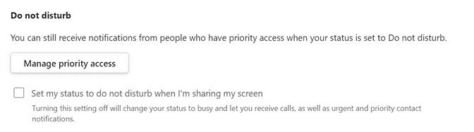 Microsoft Teams Calling do not disturb screenshot